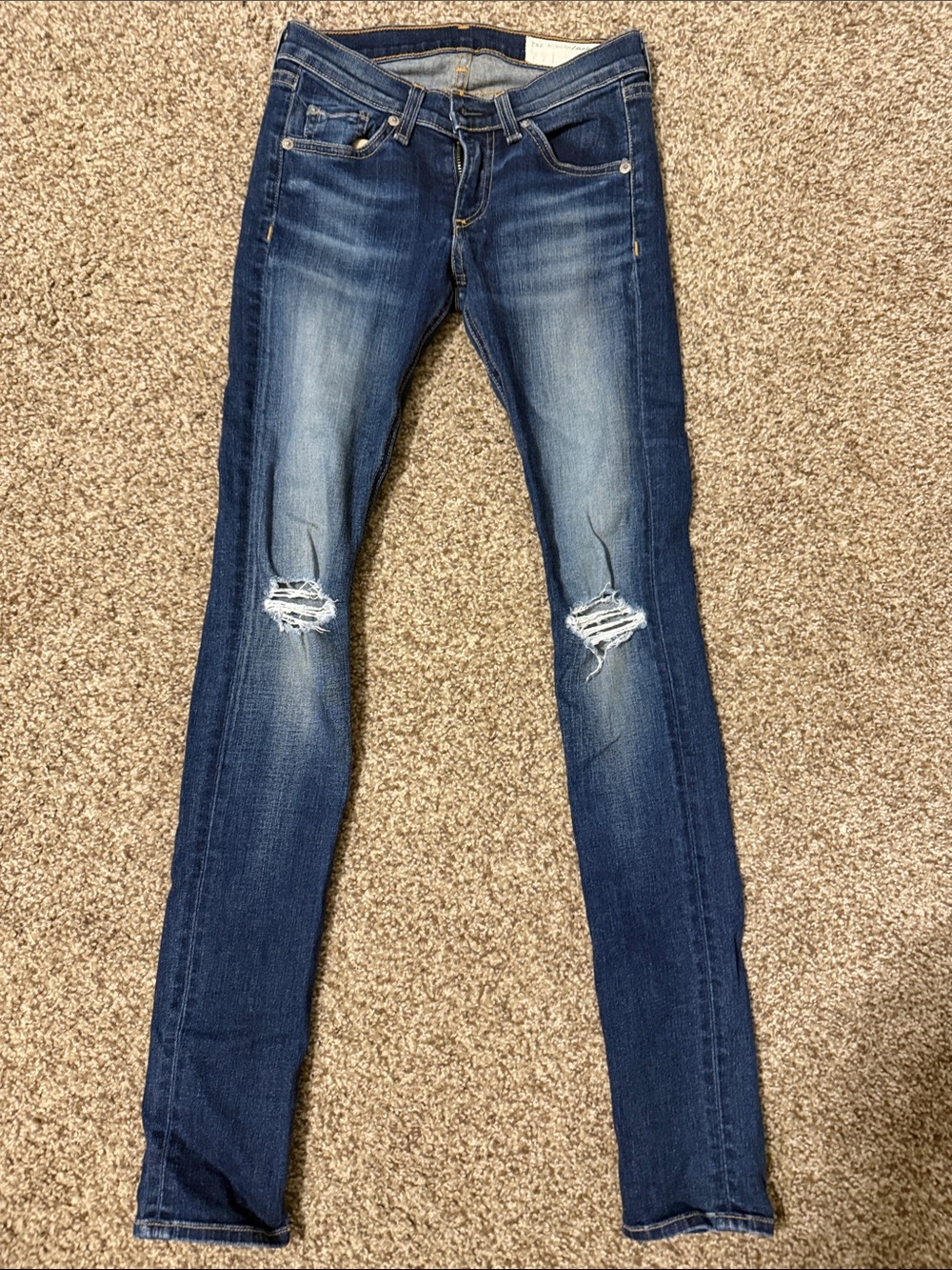 rag & bone Women's Distressed Skinny Jeans - Dark Blue Wash
